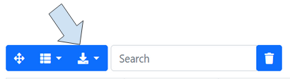 Buttons at the top of TraceBase data tables with an arrow pointing to the download button